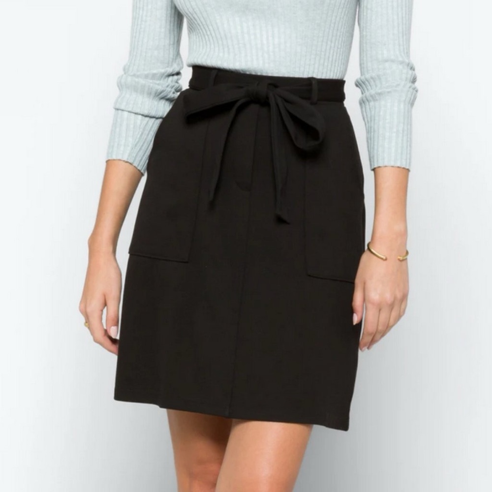 NWT Gilli Luca Black Knit Belted Patch Pocket A-Line Career Casual Skirt